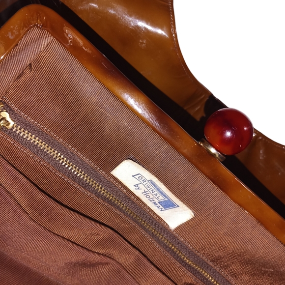 Vintage Unique Original By Holzman Brown Bag W/Cognac Lucite Twisted Shanks HOT! - Picture 13 of 15